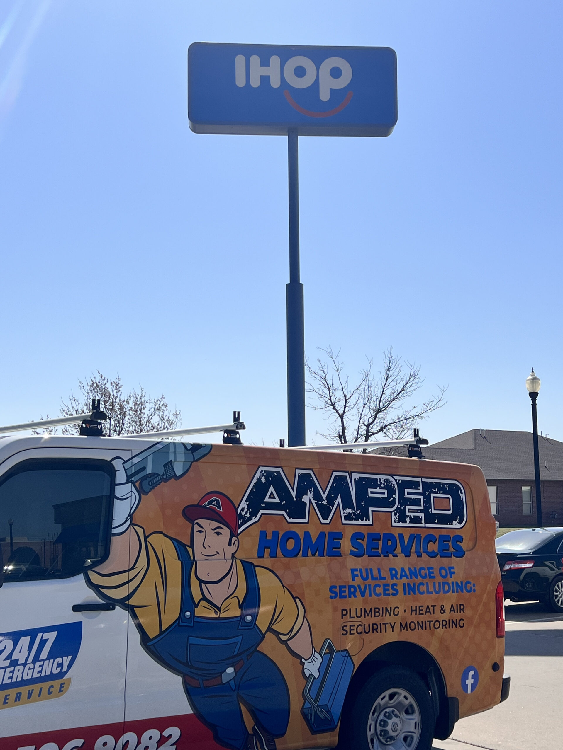 Amped Home Services truck parked in Oklahoma.