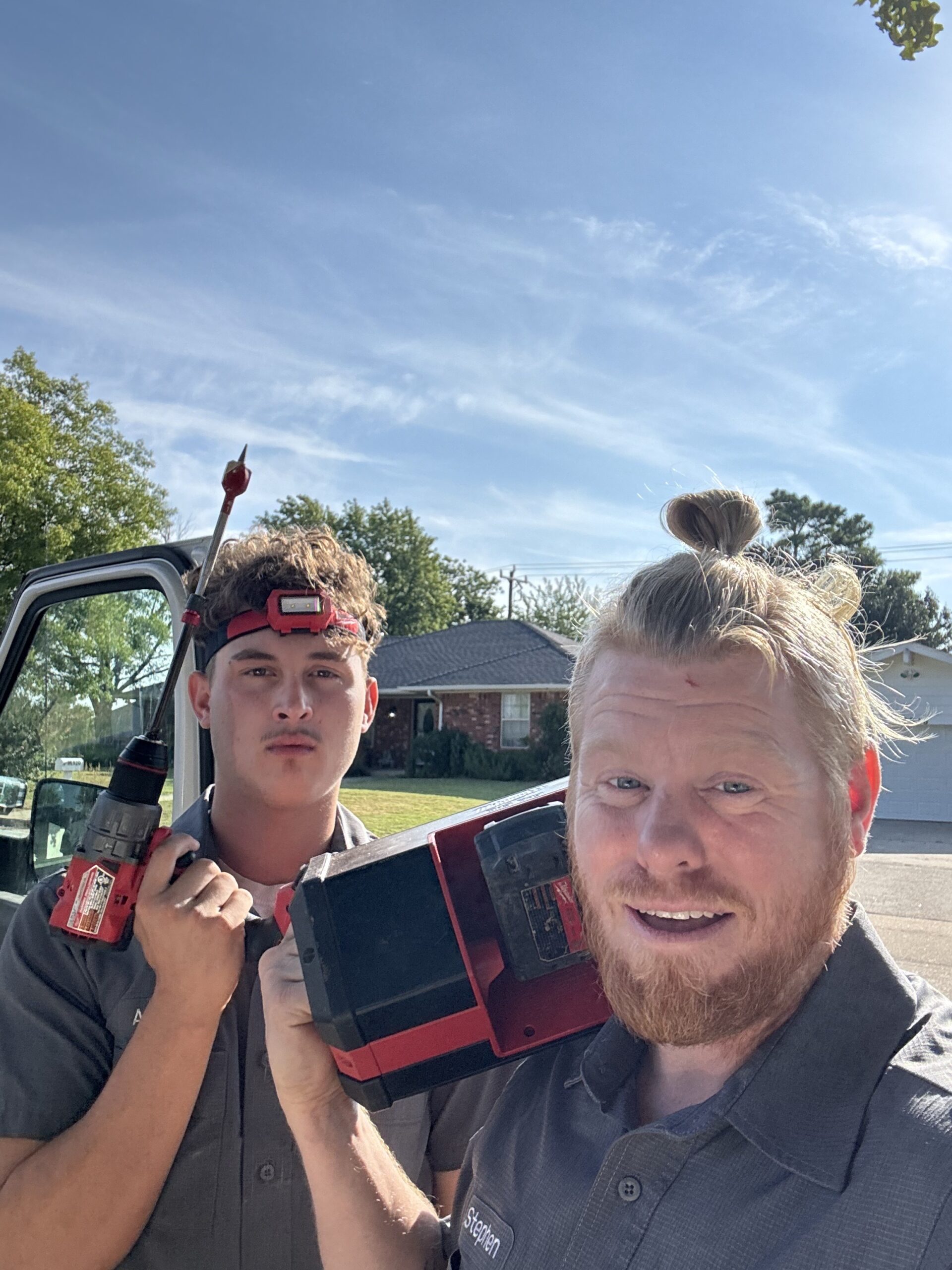Amped plumbers on site with sewer inspection equipment in Oklahoma.