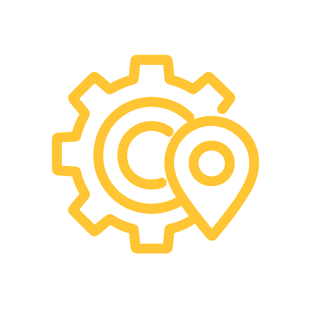 Gear and location pin icon.