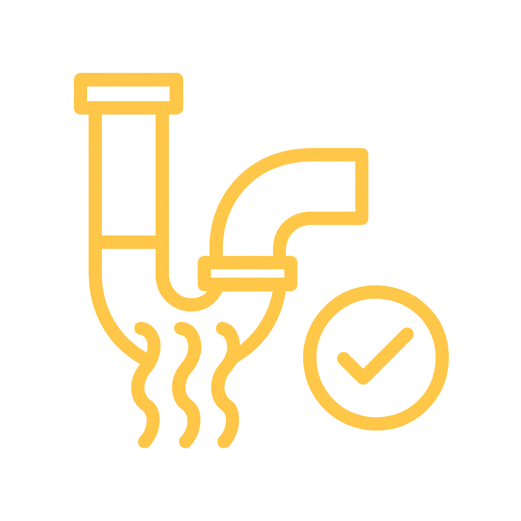 Plumbing pipe icon with checkmark.