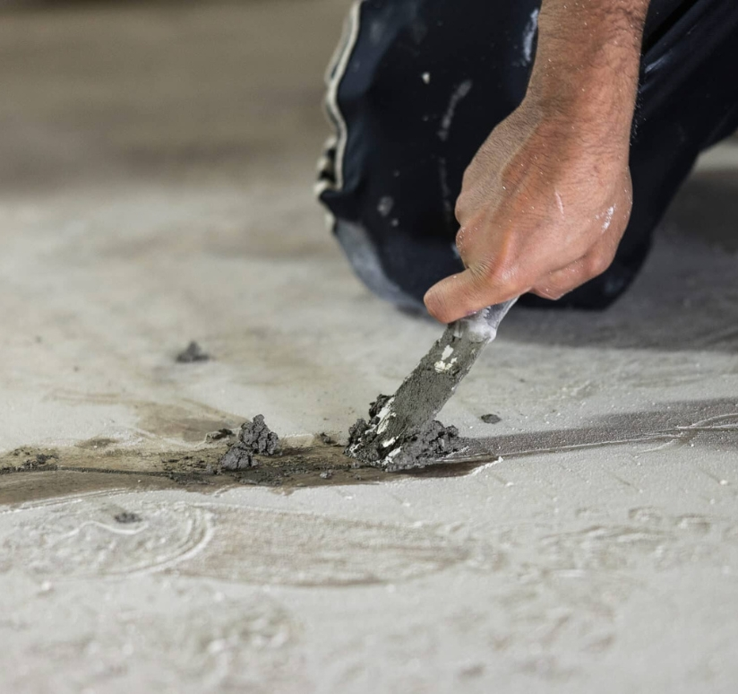 Technician opening a concrete slab to access plumbing for leak repair