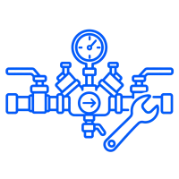 Backflow preventer repair icon with valves, pressure gauge, and wrench